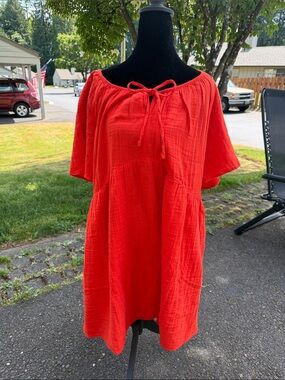 Old Navy Red Cotton Tie-Neck Mini Dress